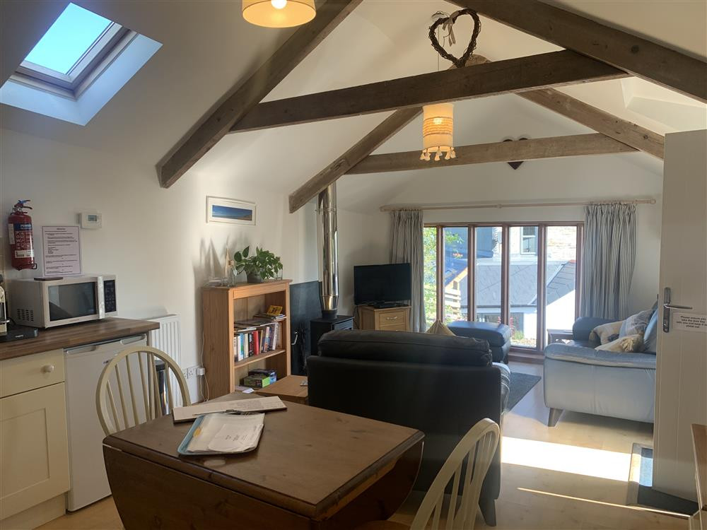 Seating and kitchen area