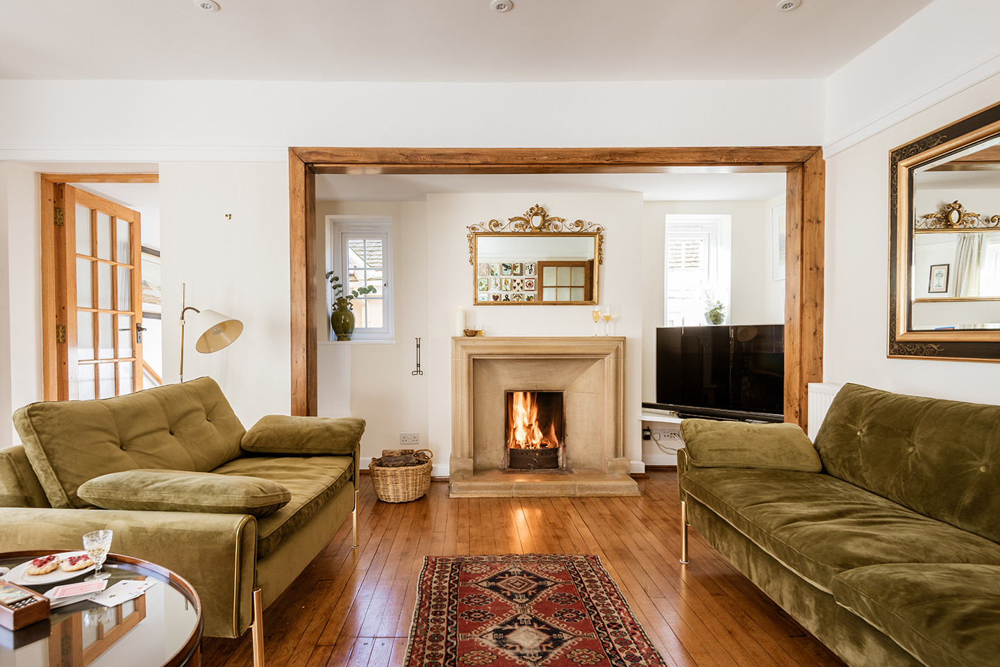 The super lounge with cozy fire.