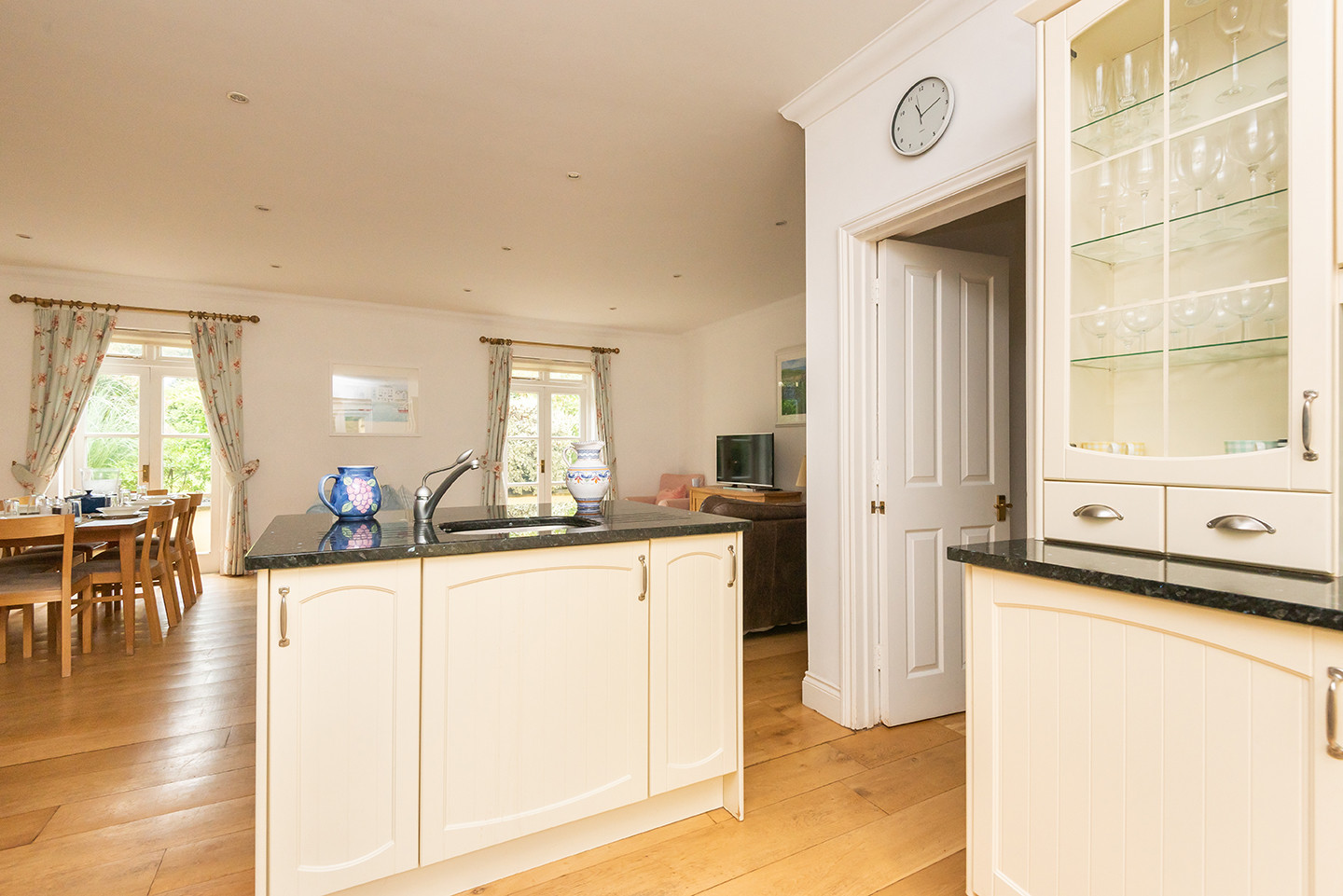 Another view of the kitchen looking over the living space