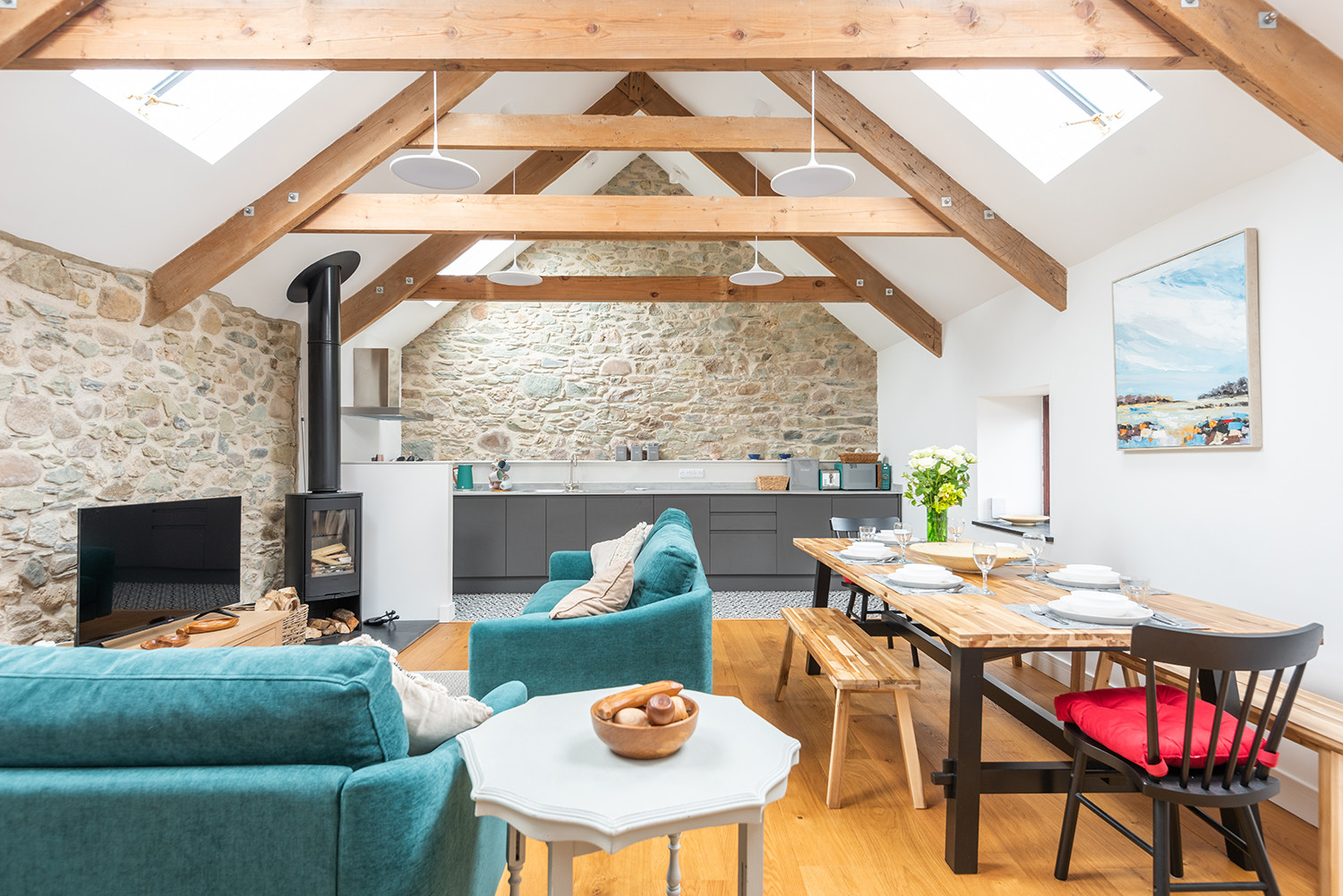 The stunning kitchen/living/dining 