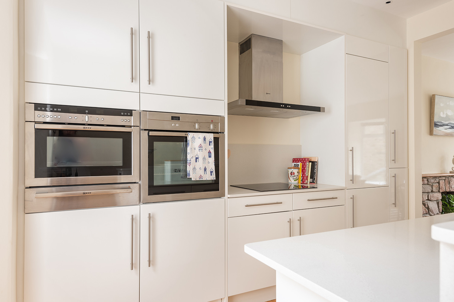 Kitchen showing eye level double oven