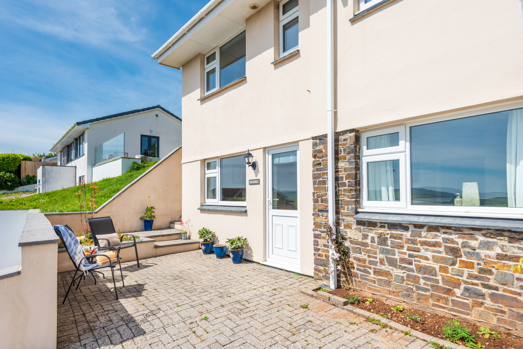 The sunny terrace at the front of the property