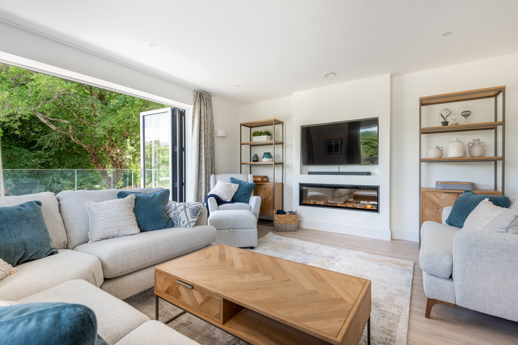 The first floor living room with balcony