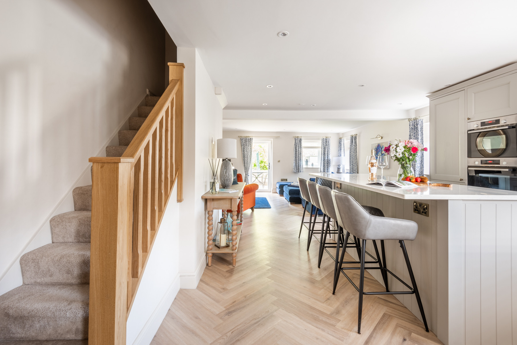 The porch leads into an open plan space, perfect for a sociable holiday or a romantic break