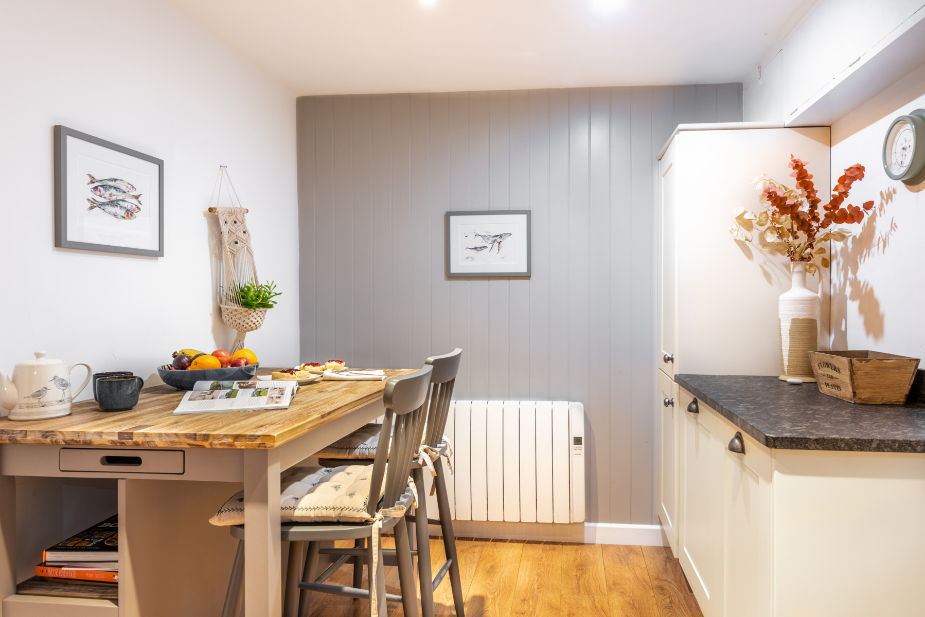 The breakfast bar at the end of the kitchen