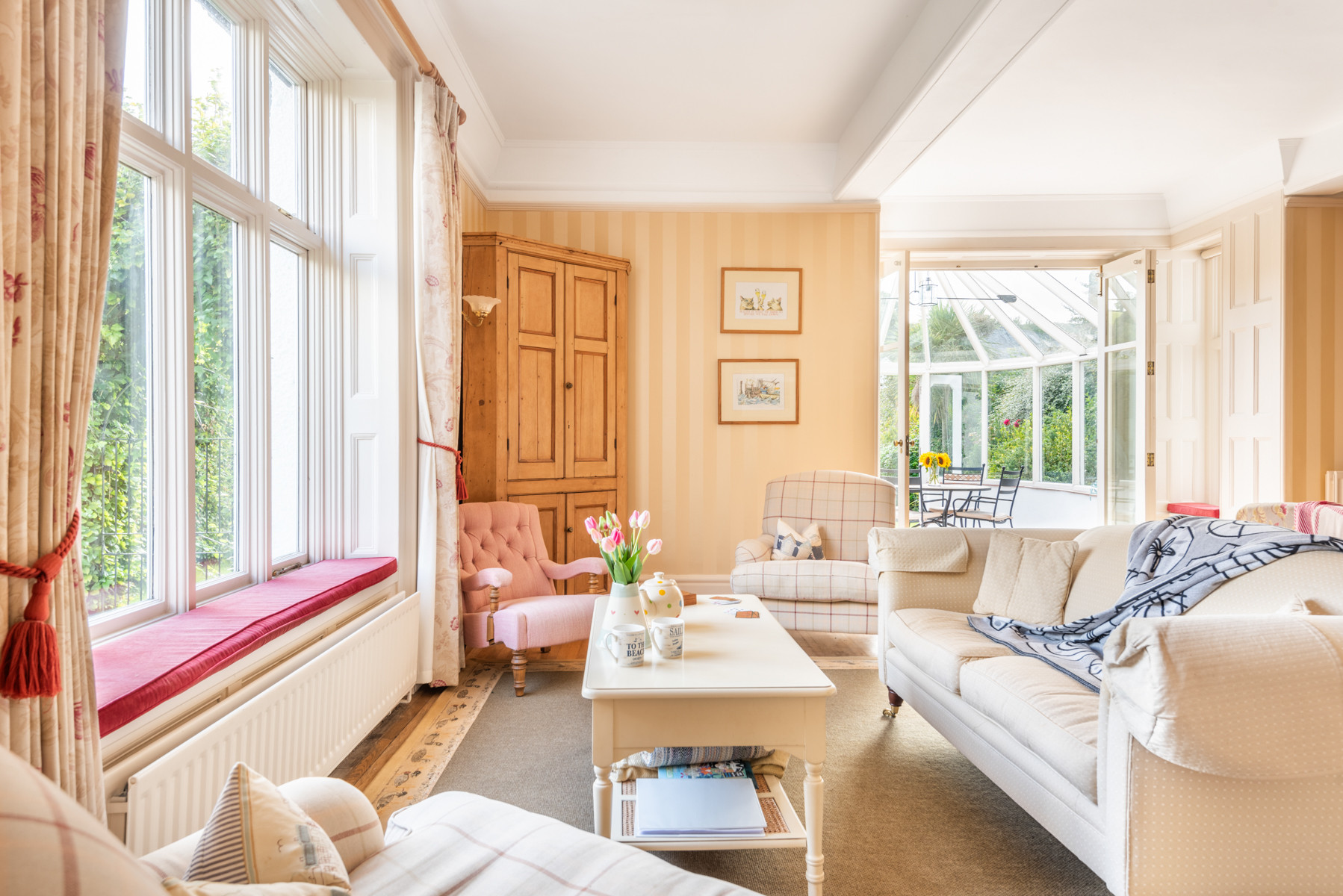 One area of the spacious living room.