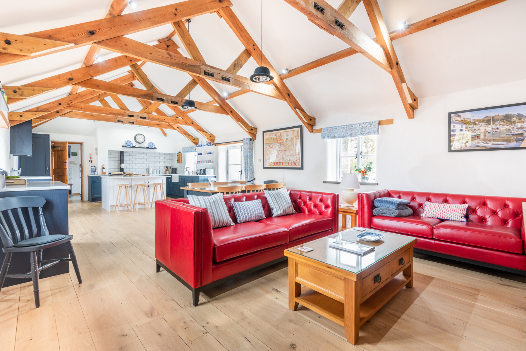 Kitchen/diner/family space with large smart TV