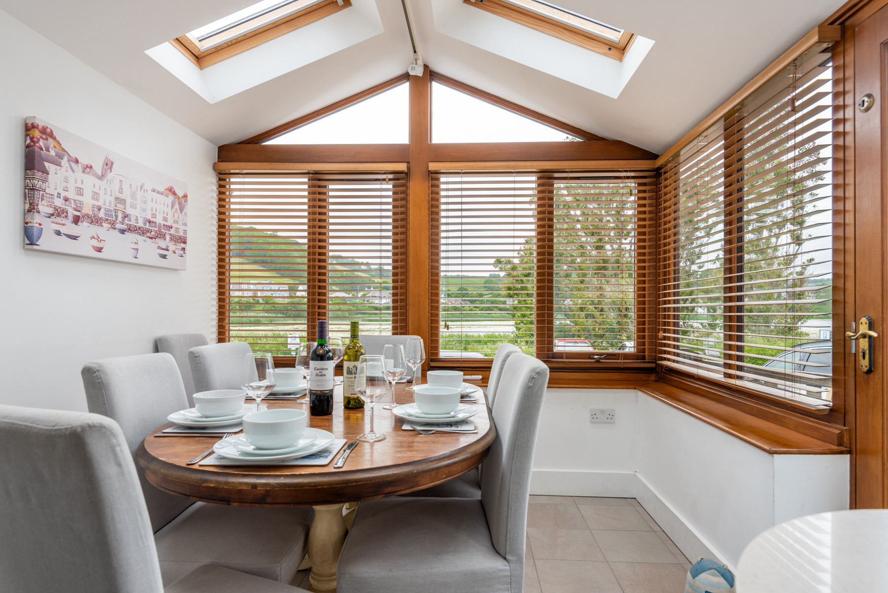 The dining area overlooking the fresh water Ley and nature reserve.