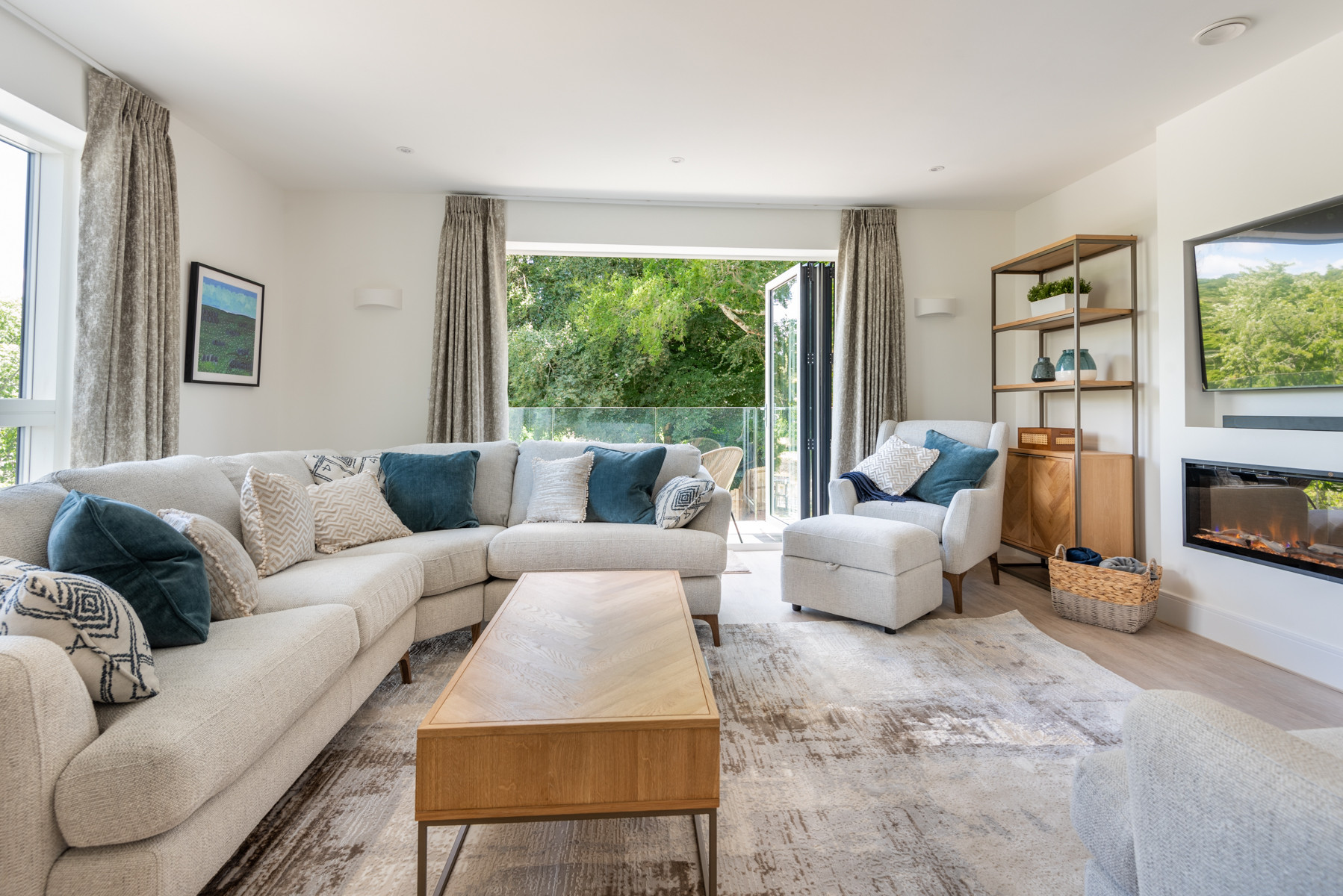 The living room on the first floor with balcony