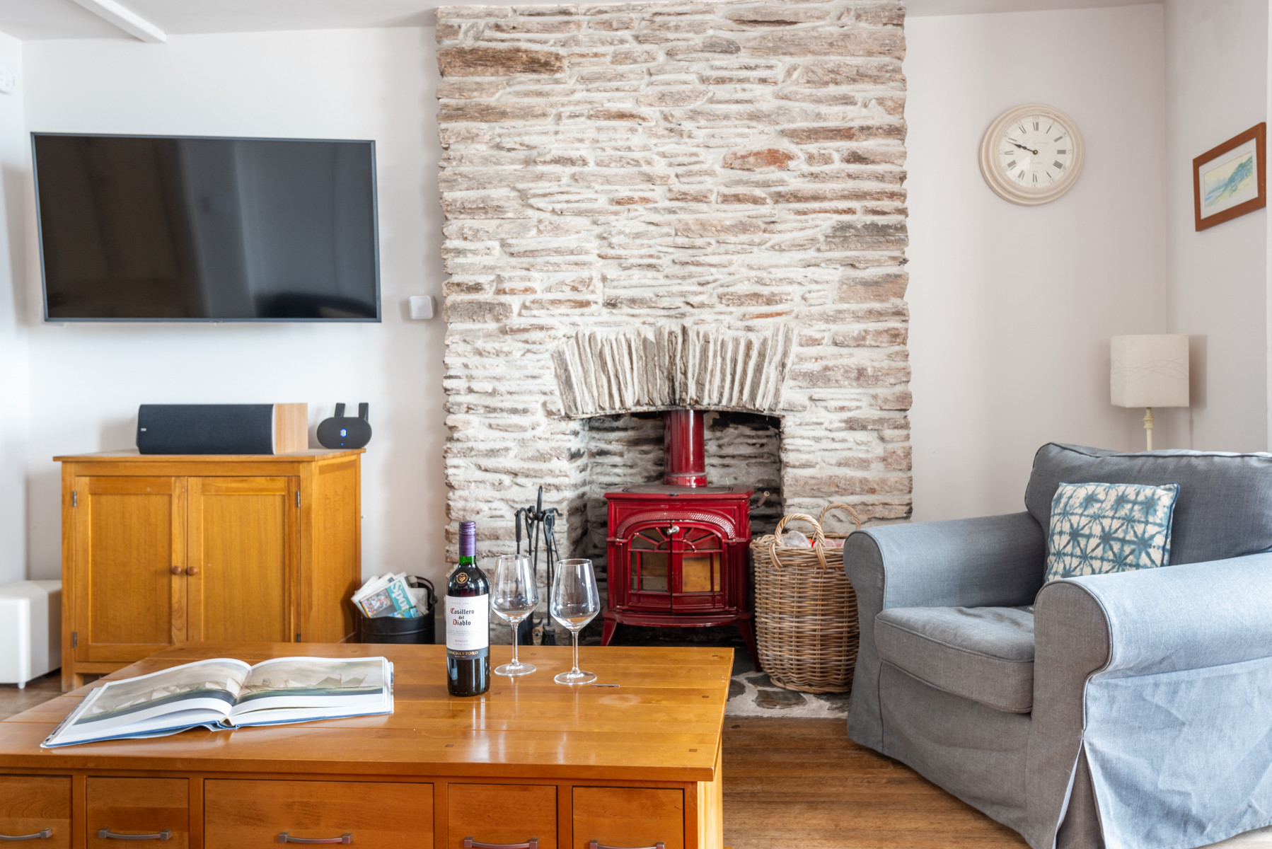 The sitting room with wood burner stove.