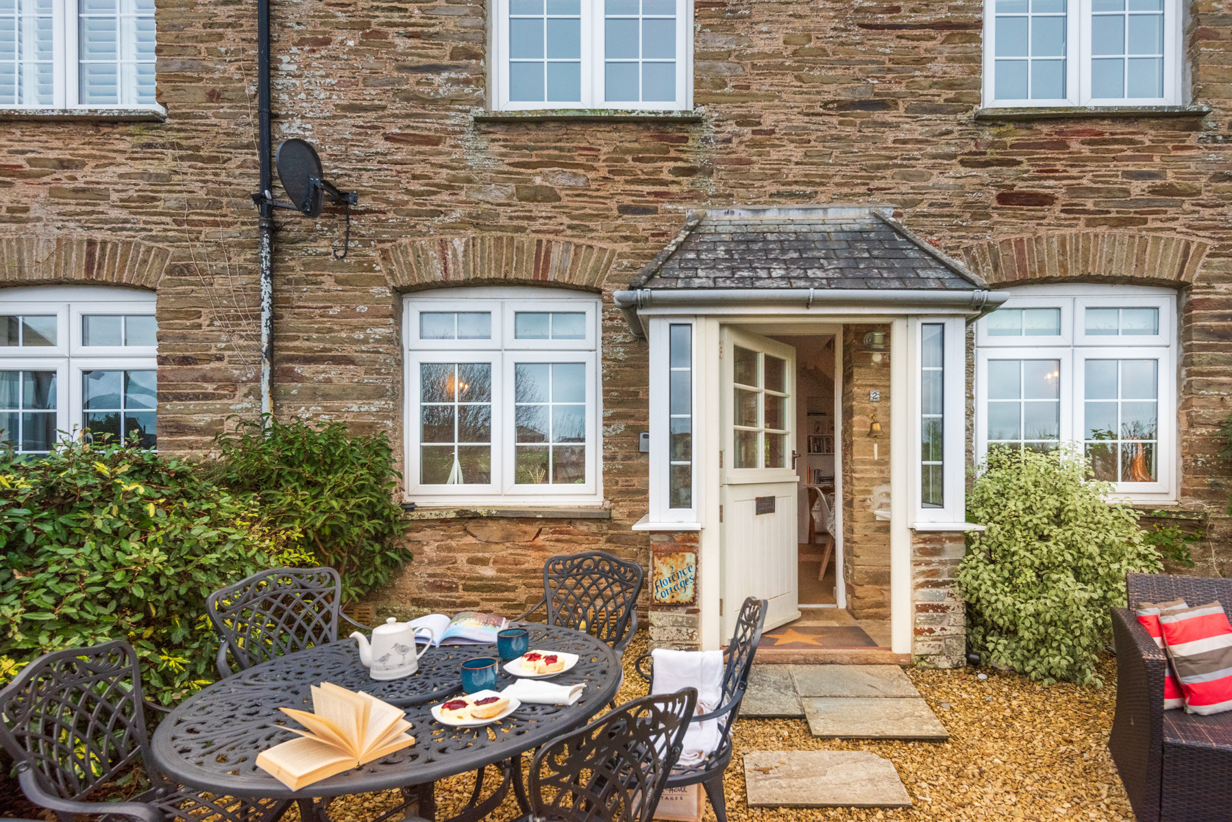 The front terrace with views across the road to Slapton Ley