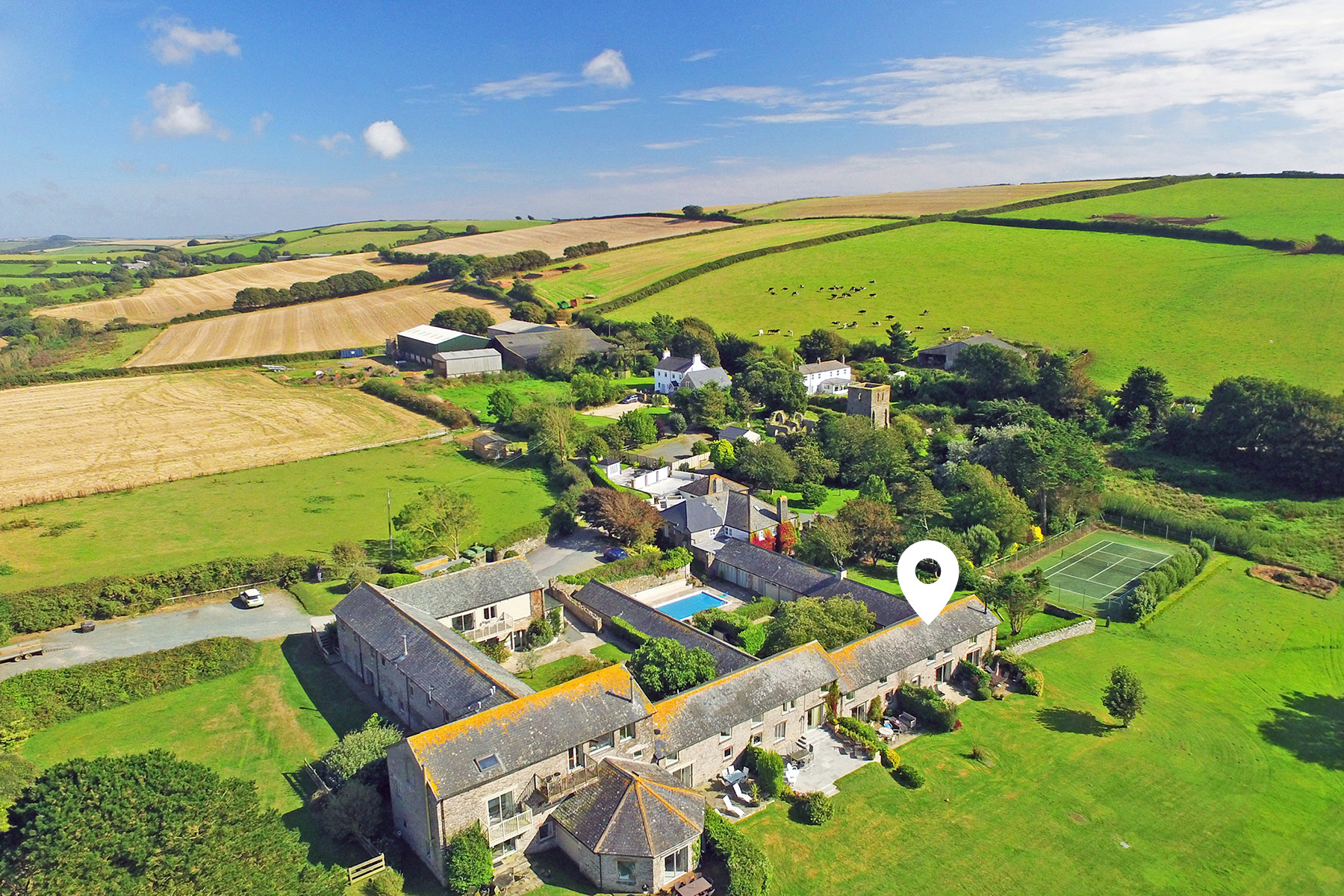 Aerial view of Court Barton.