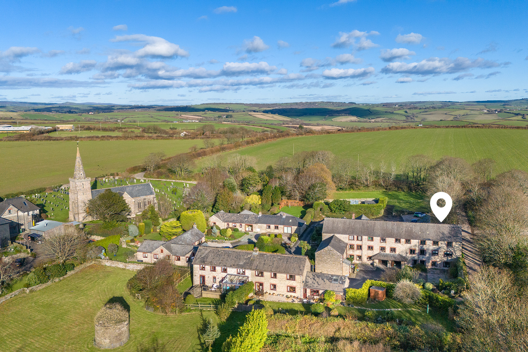 Great drone shot with the location pin