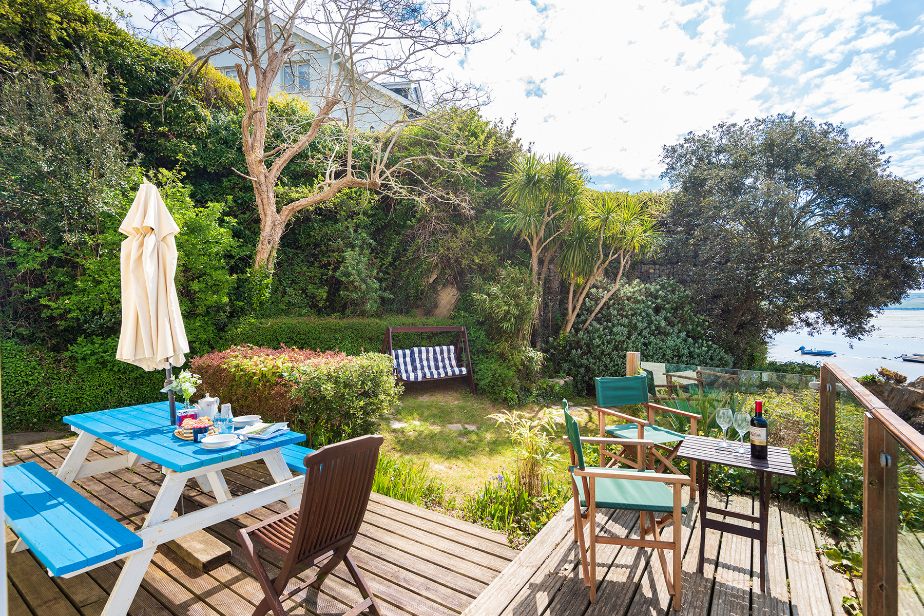 The decked area in the garden.