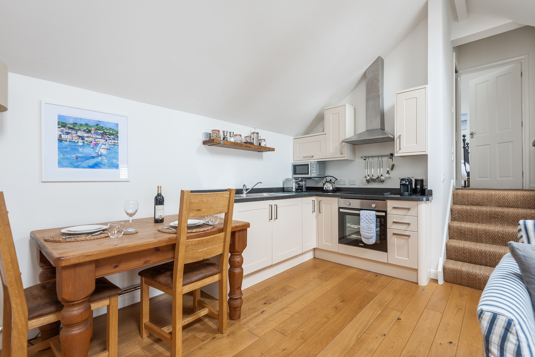 The open plan kitchen and dining area