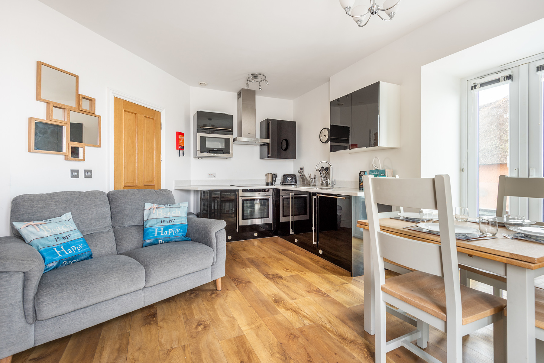 Another view of the open plan kitchen dining living space