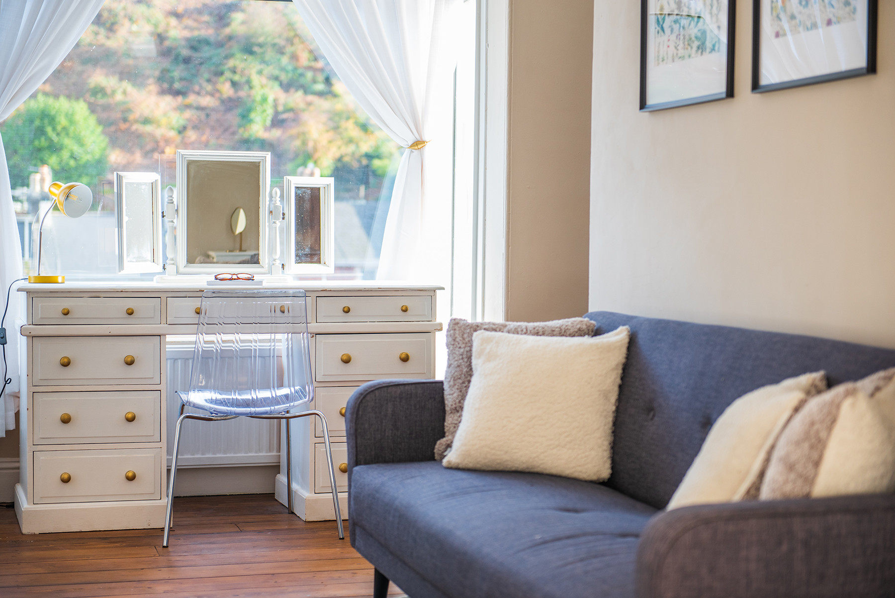 Bedroom 2 with dressing table/desk with views across local countryside