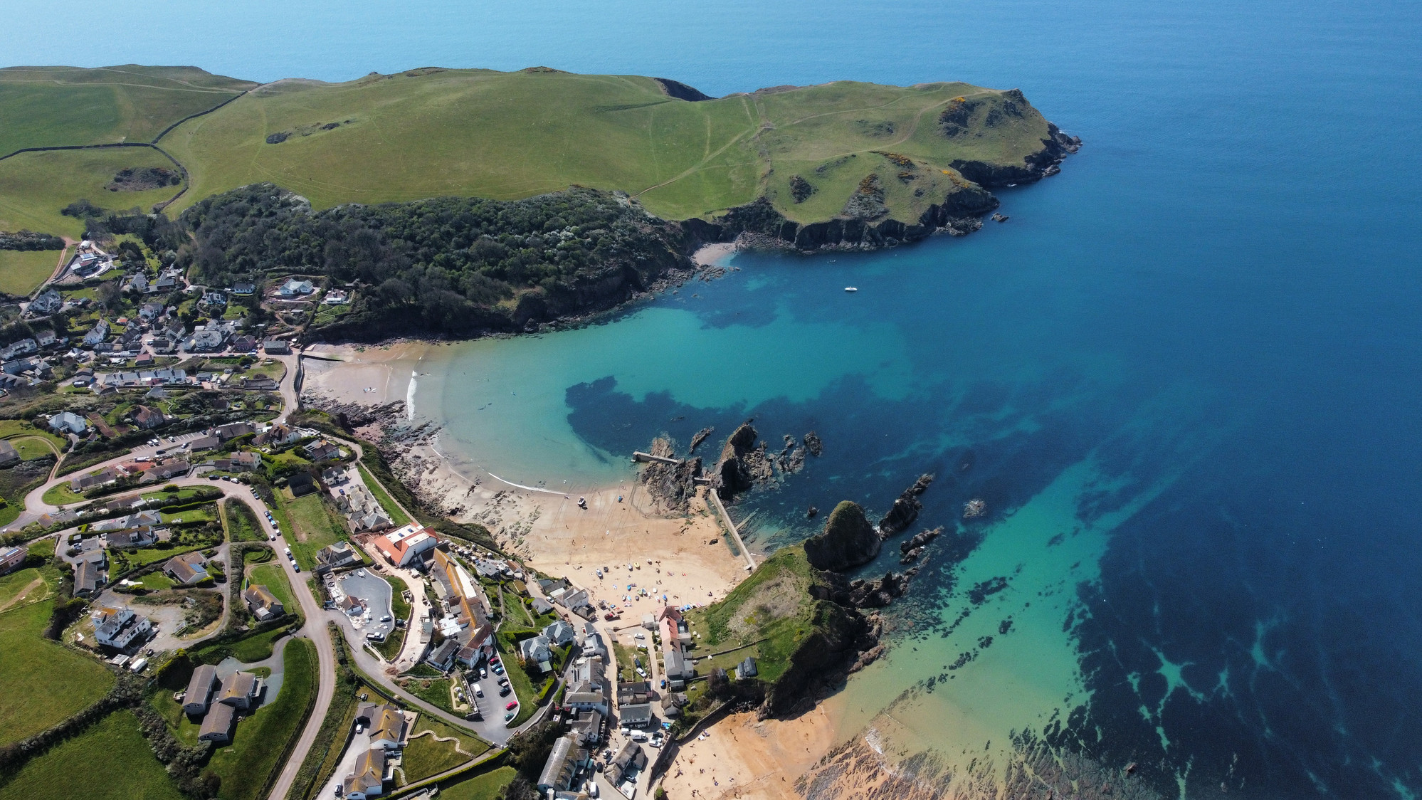 An aerial view of Hope Cove. 