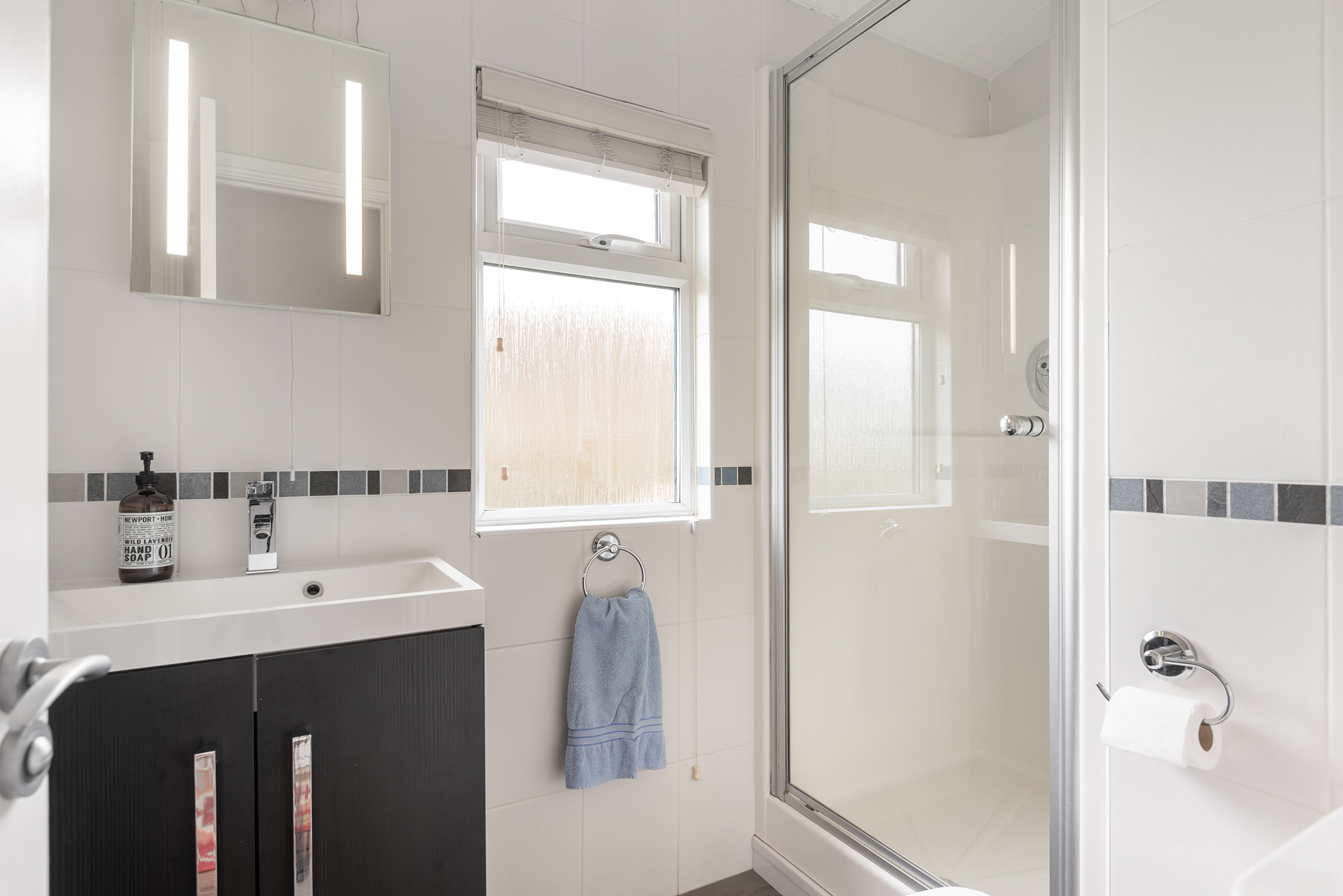 Walk in shower room.