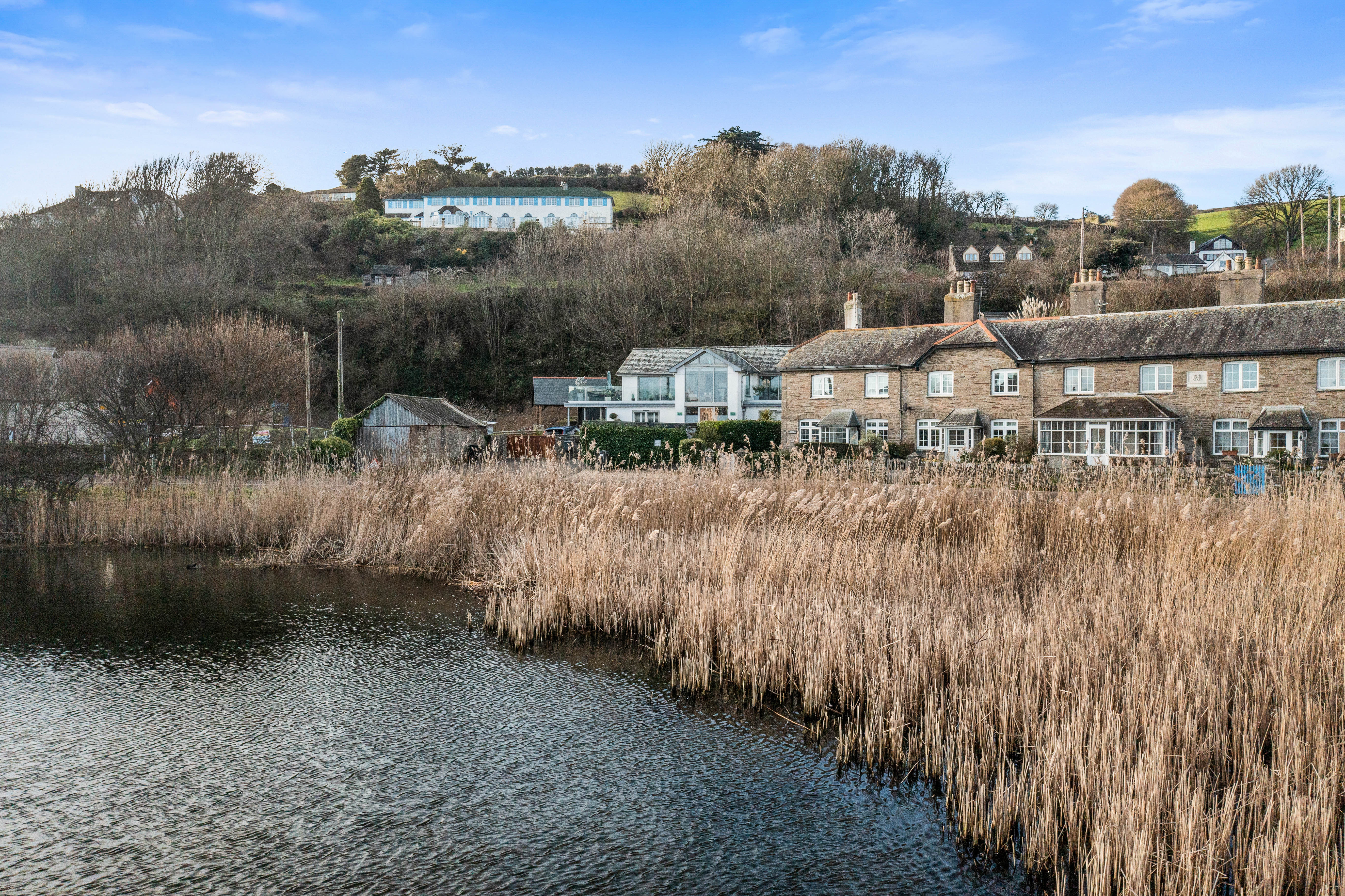 Looking from the ley back to the cottages