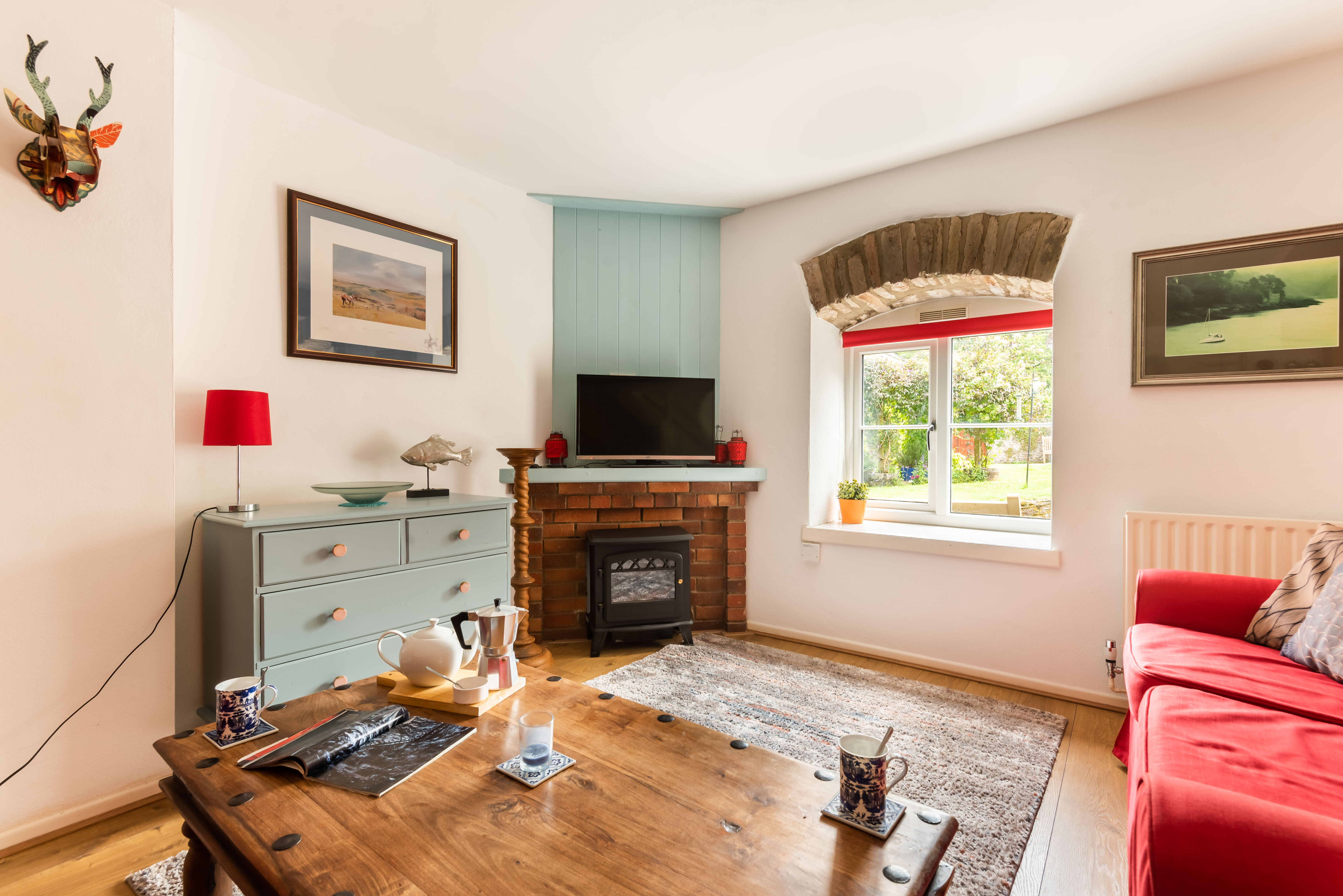 Gas fire gives a warm ambience for cooler breaks near Slapton