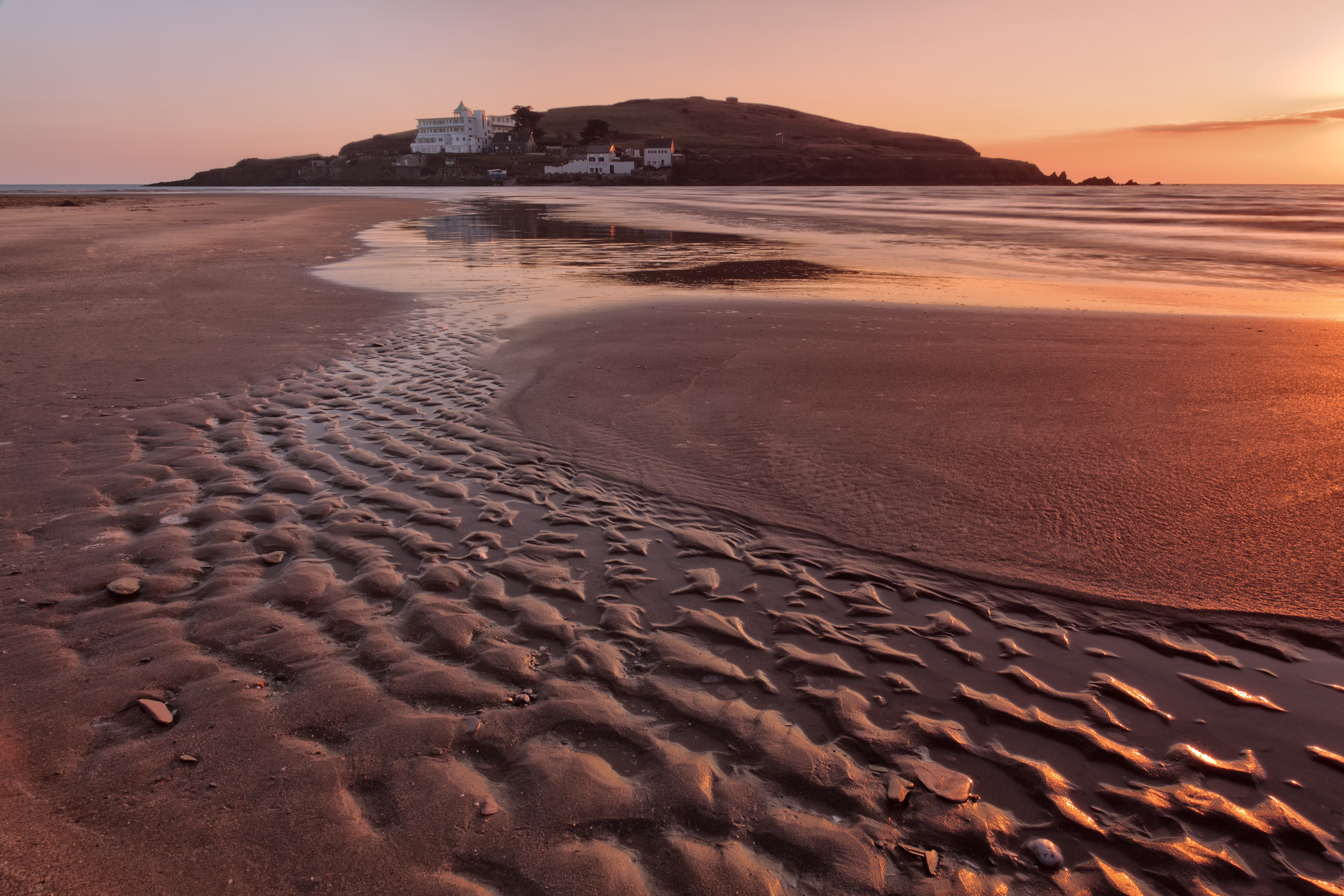 Bigbury Beach looking across to Burgh Island.